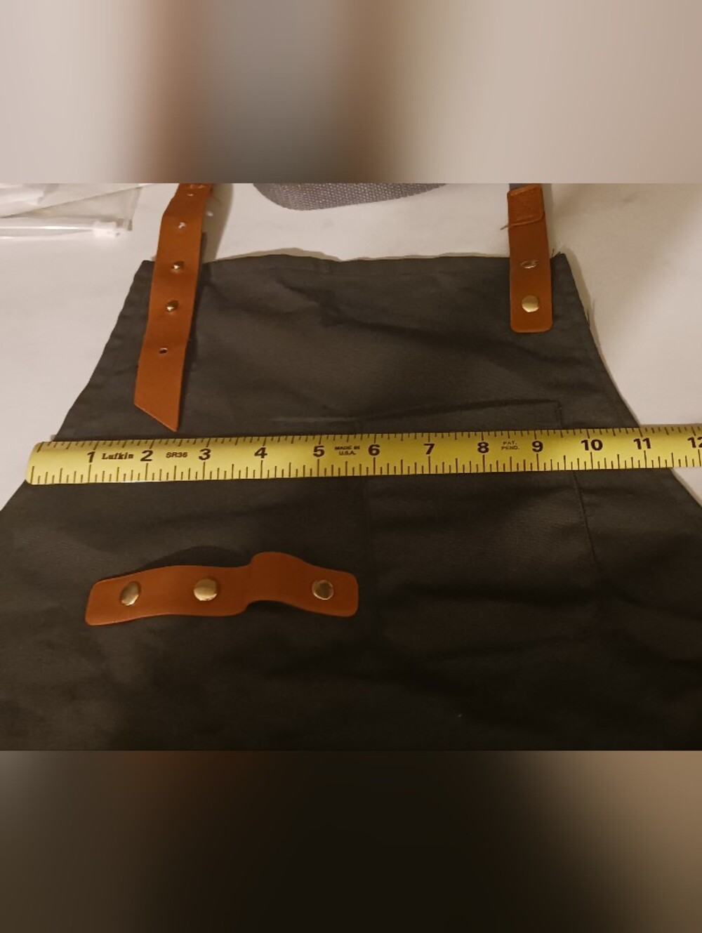 Black Canvas Chef's Apron Unisex with Brown Leather Straps 3 Pockets One Size - Picture 5 of 6